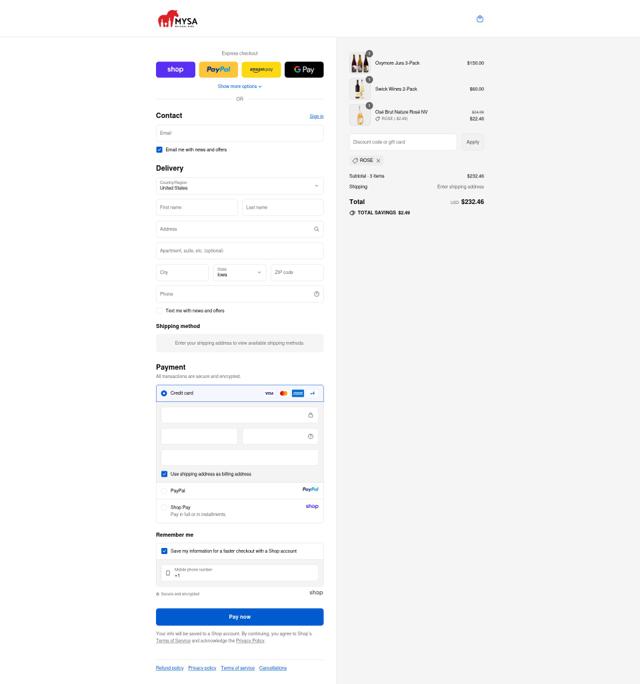 MYSA Natural Wine checkout page showing MYSA Natural Wine promo code box | Screenshot taken by SimplyCodes community member on Sep 13, 2025