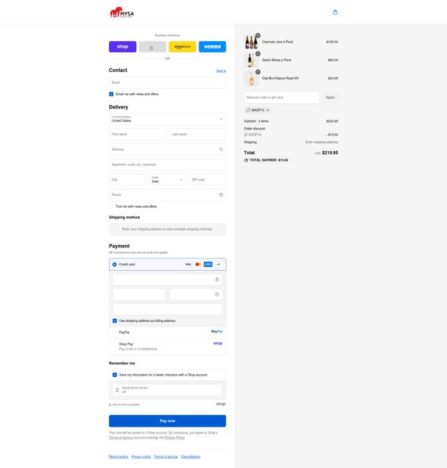 MYSA Natural Wine checkout page showing MYSA Natural Wine promo code box | Screenshot taken by SimplyCodes community member on Sep 10, 2025
