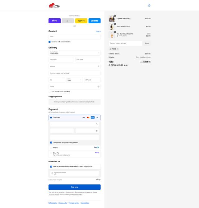 MYSA Natural Wine checkout page showing MYSA Natural Wine promo code box | Screenshot taken by SimplyCodes community member on Sep 10, 2025