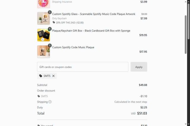 MySpotifyGlass checkout page showing MySpotifyGlass coupon code box | Screenshot taken by SimplyCodes community member on Jul 12, 2025