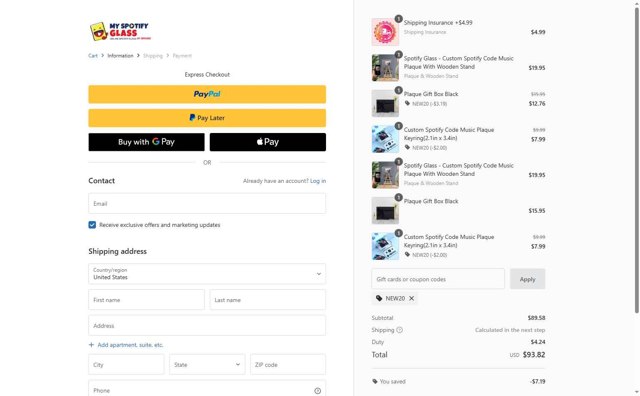 MySpotifyGlass checkout page showing MySpotifyGlass coupon code box | Screenshot taken by SimplyCodes community member on Aug 8, 2025