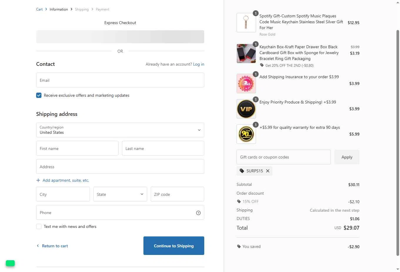 My Spotify Plaque checkout page showing My Spotify Plaque coupon code box | Screenshot taken by SimplyCodes community member on Nov 30, 2025