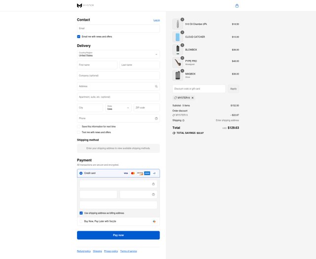 Myster checkout page showing Myster discount code box | Screenshot taken by SimplyCodes community member on Sep 4, 2025