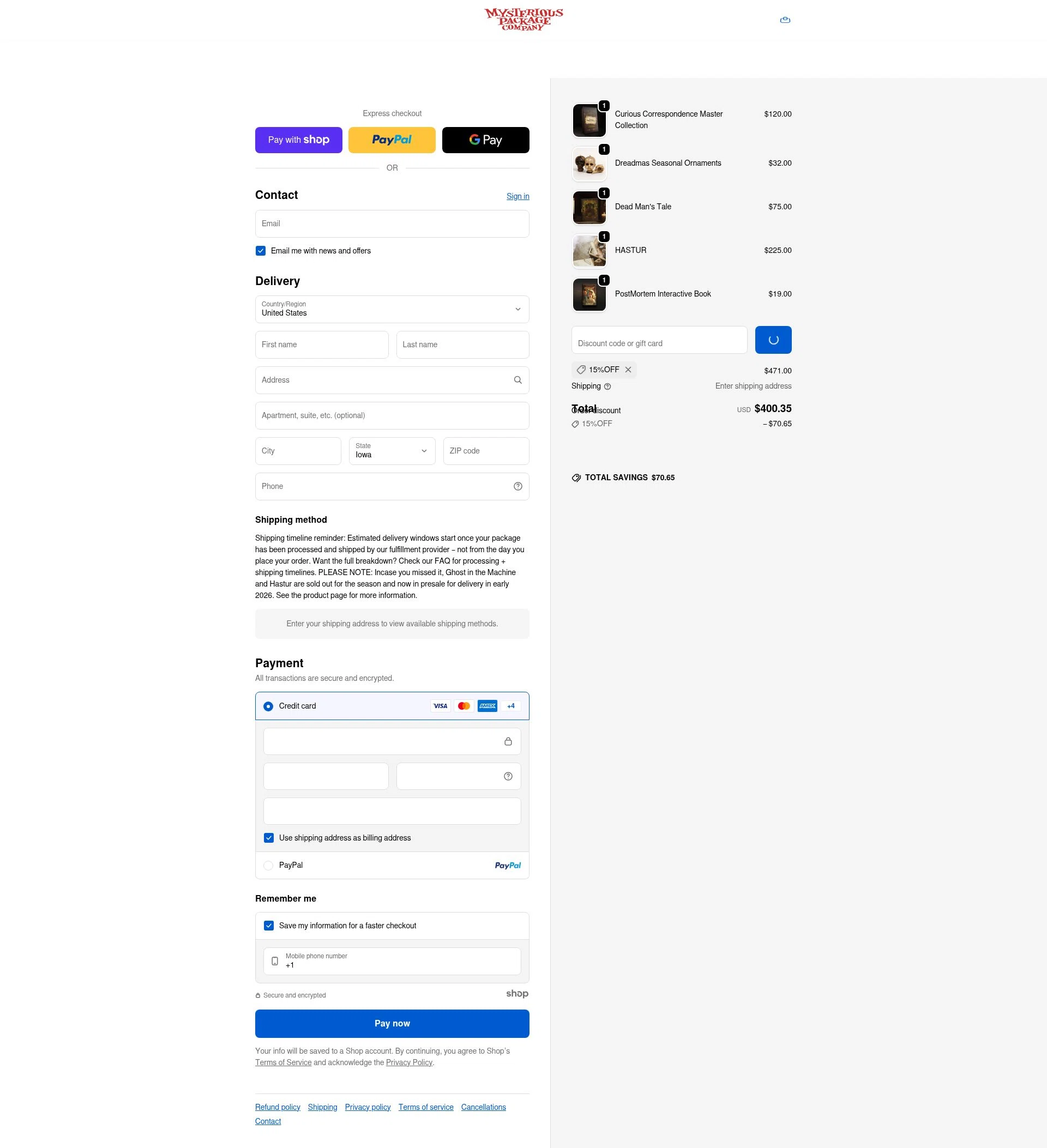 Mysterious Package checkout page showing Mysterious Package promo code box | Screenshot taken by SimplyCodes community member on Jan 6, 2026