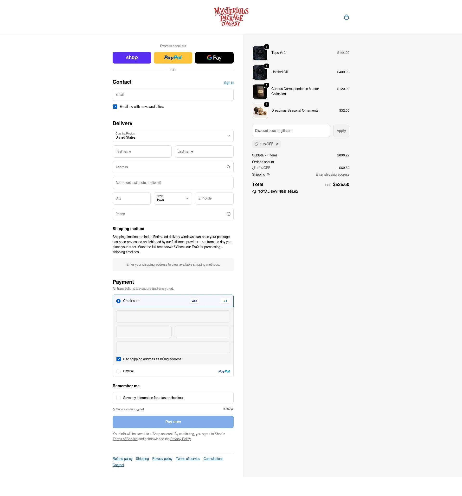 Mysterious Package checkout page showing Mysterious Package promo code box | Screenshot taken by SimplyCodes community member on Dec 15, 2025
