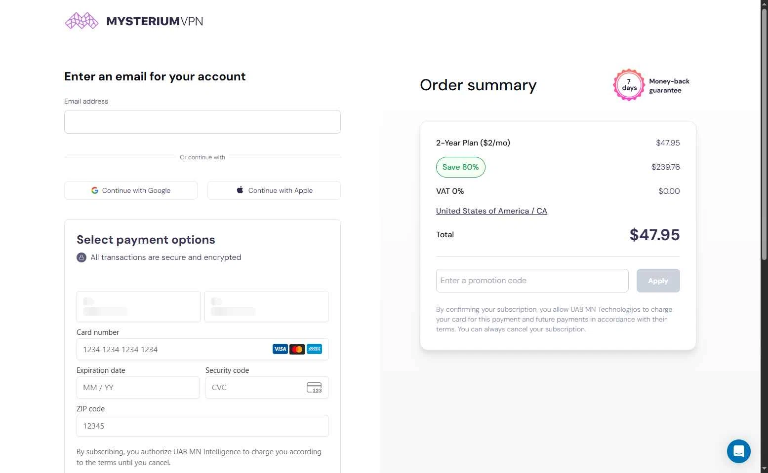Mysterium VPN checkout page showing Mysterium VPN coupon code box | Screenshot taken by SimplyCodes community member on Nov 12, 2025