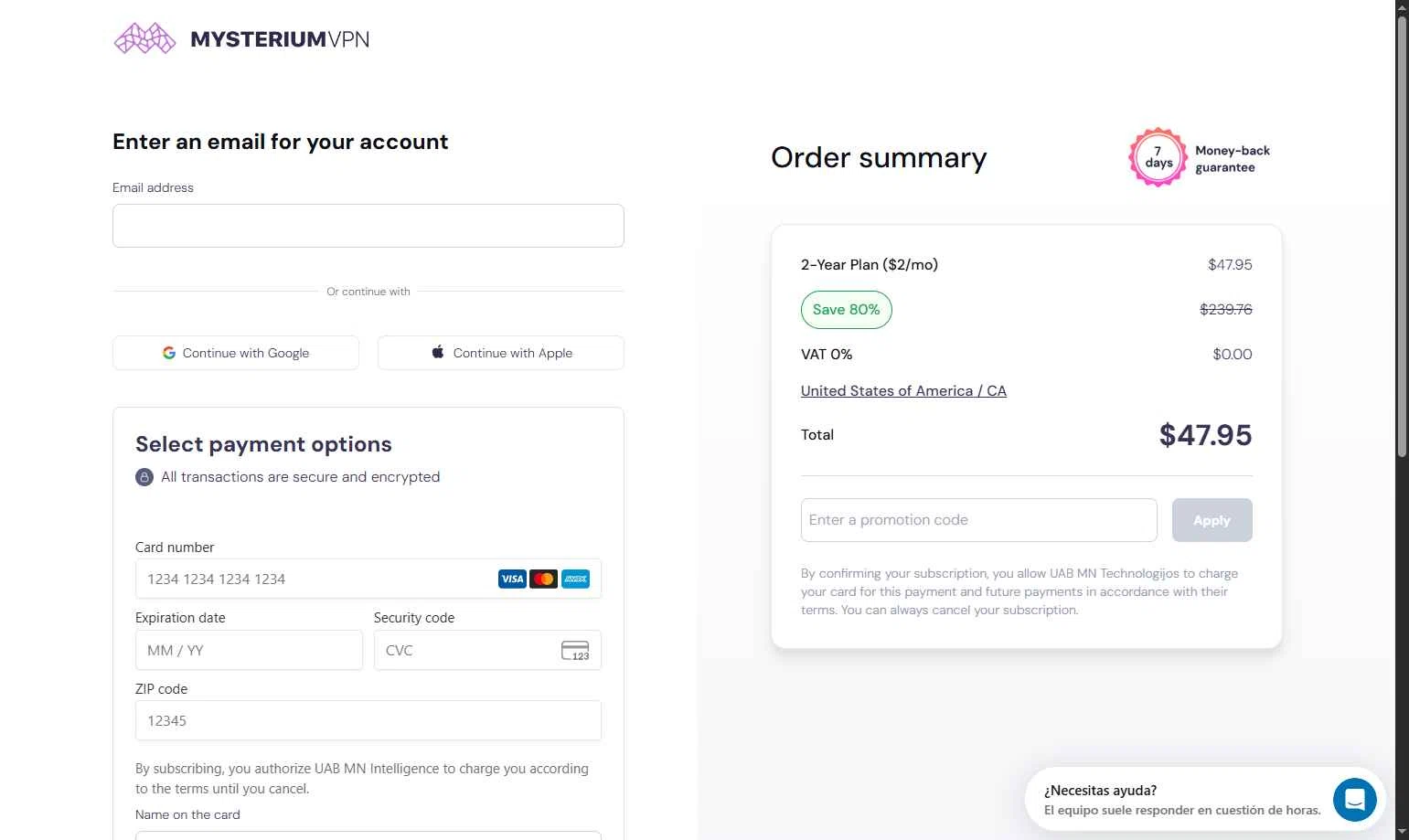 Mysterium VPN checkout page showing Mysterium VPN coupon code box | Screenshot taken by SimplyCodes community member on Nov 11, 2025