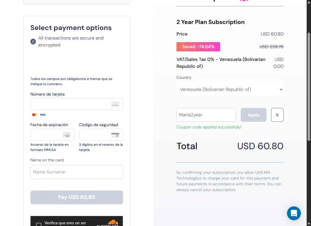 Mysterium VPN checkout page showing Mysterium VPN coupon code box | Screenshot taken by SimplyCodes community member on Oct 2, 2025
