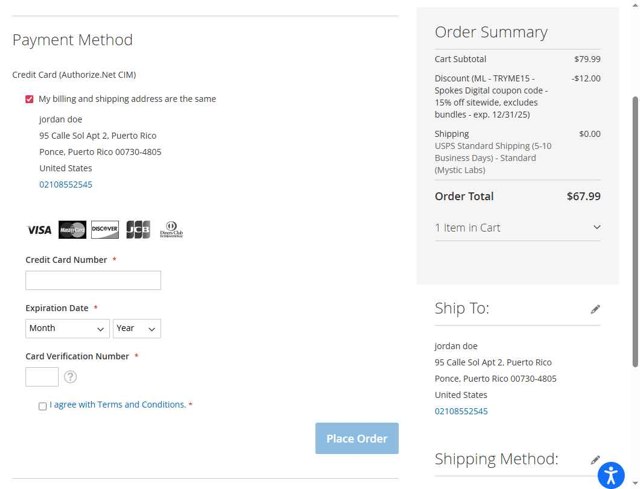 Mystic Labs checkout page showing Mystic Labs coupon code box | Screenshot taken by SimplyCodes community member on Aug 24, 2025