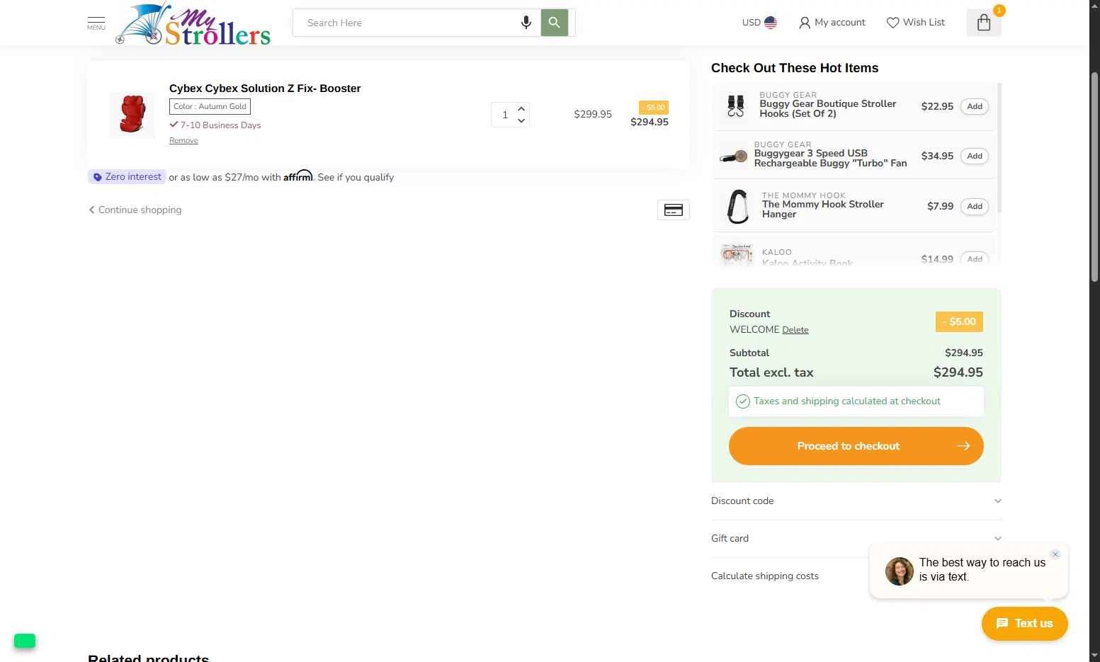MyStrollers checkout page showing MyStrollers promo code box | Screenshot taken by SimplyCodes community member on Dec 23, 2025