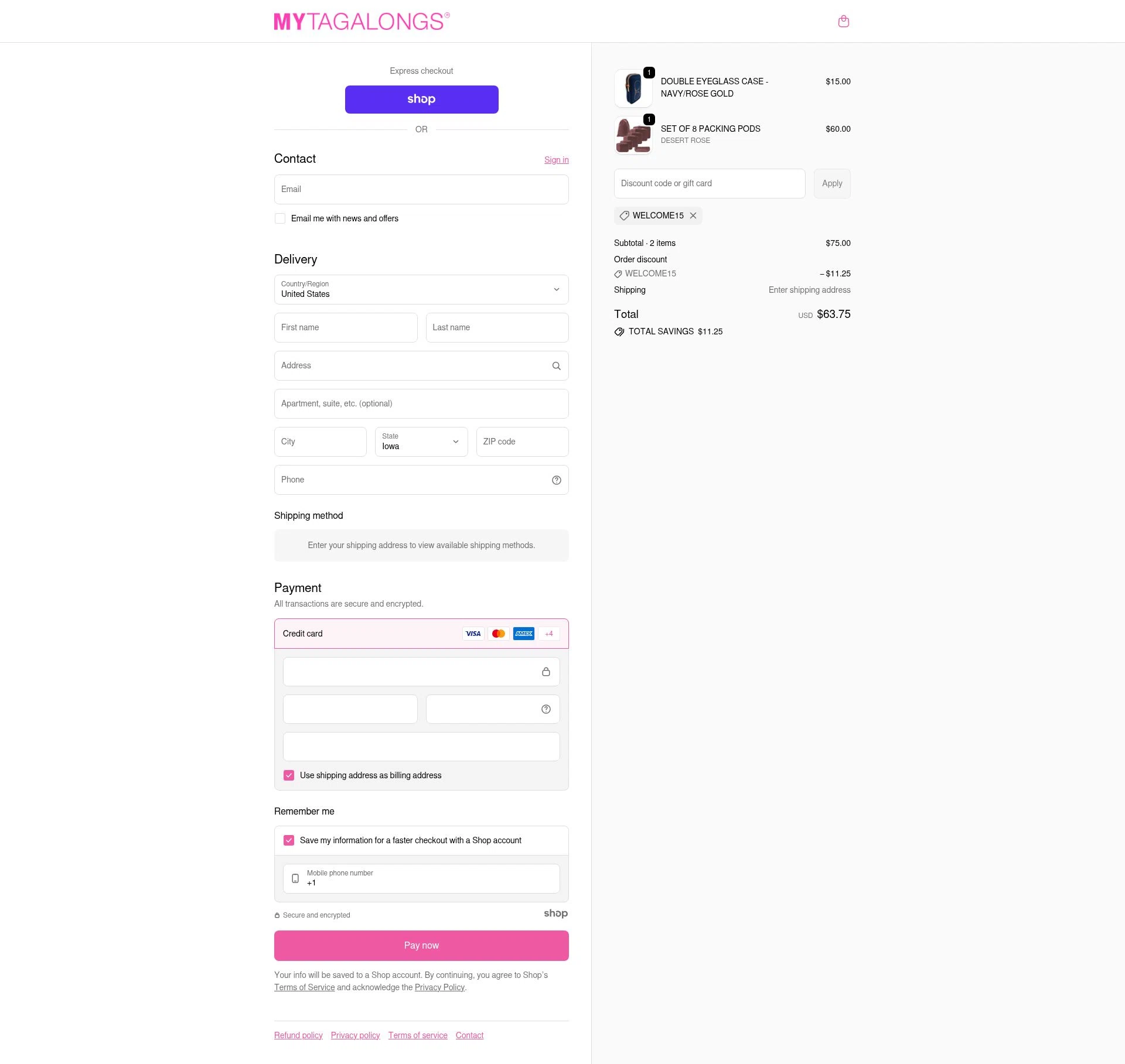 Mytagalongs checkout page showing Mytagalongs discount code box | Screenshot taken by SimplyCodes community member on Dec 10, 2025