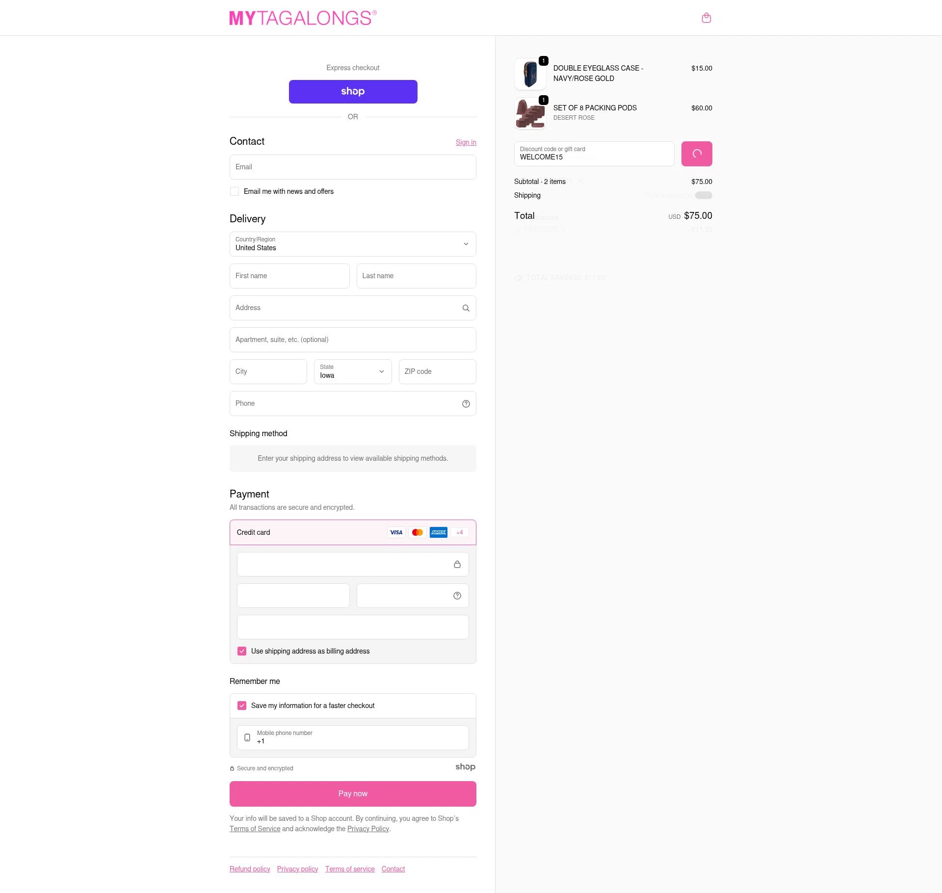 Mytagalongs checkout page showing Mytagalongs discount code box | Screenshot taken by SimplyCodes community member on Dec 28, 2025