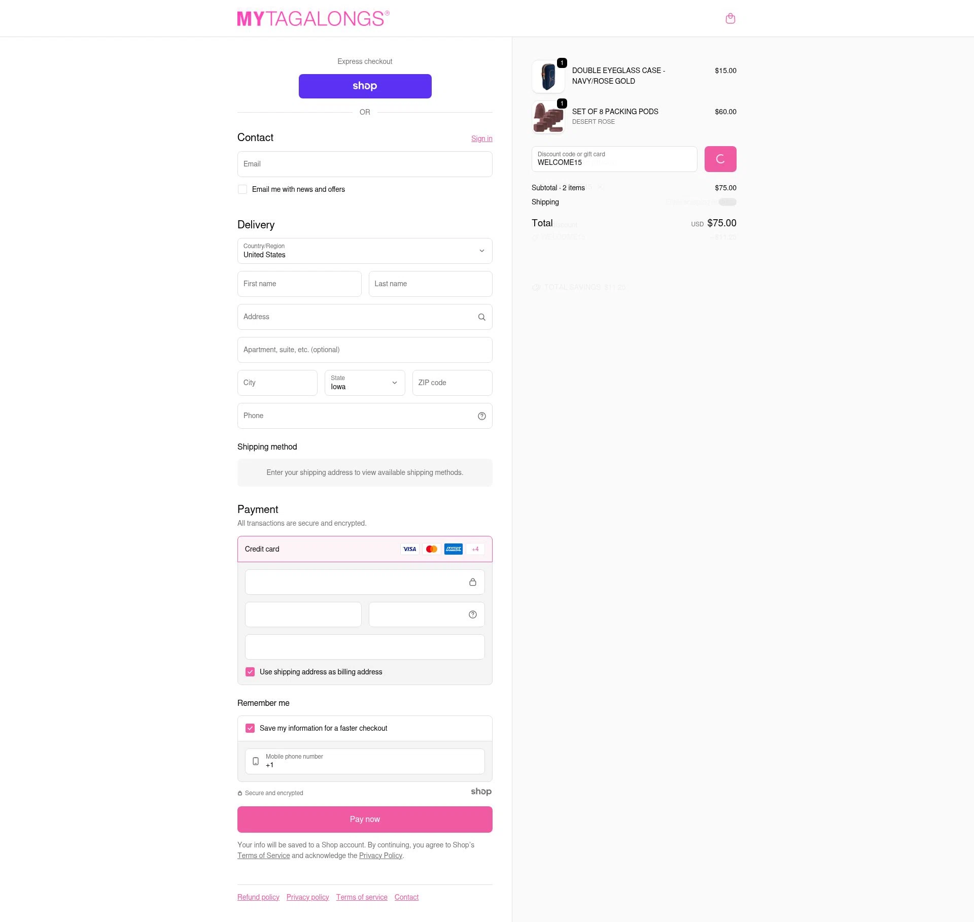 Mytagalongs checkout page showing Mytagalongs discount code box | Screenshot taken by SimplyCodes community member on Dec 16, 2025