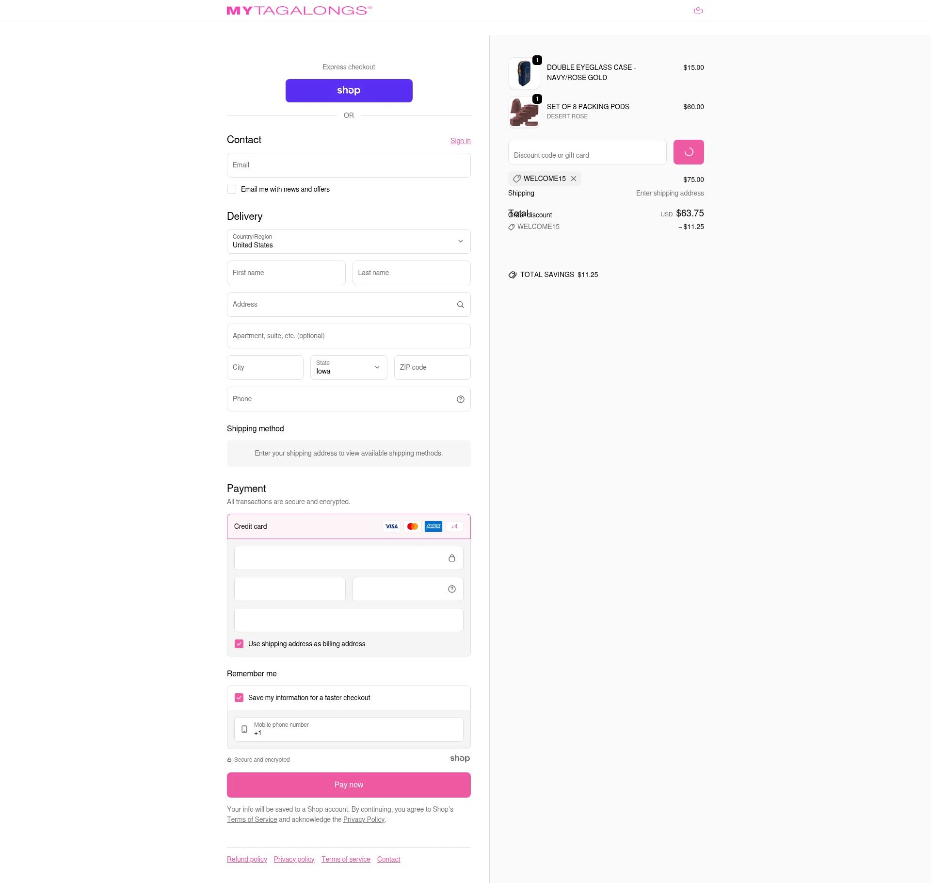 Mytagalongs checkout page showing Mytagalongs discount code box | Screenshot taken by SimplyCodes community member on Dec 23, 2025