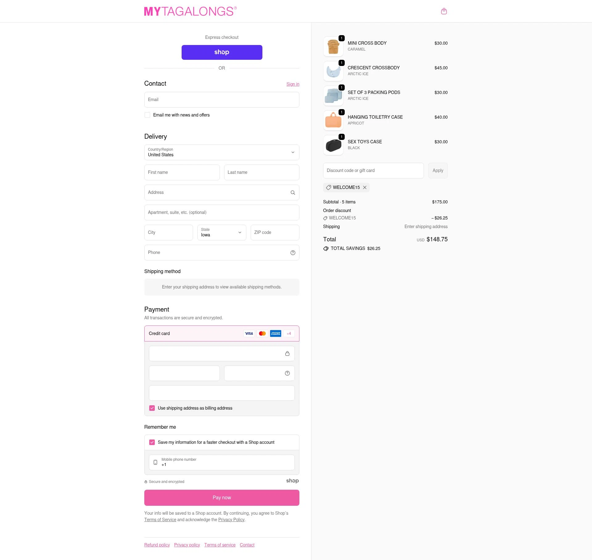 Mytagalongs checkout page showing Mytagalongs discount code box | Screenshot taken by SimplyCodes community member on Nov 24, 2025