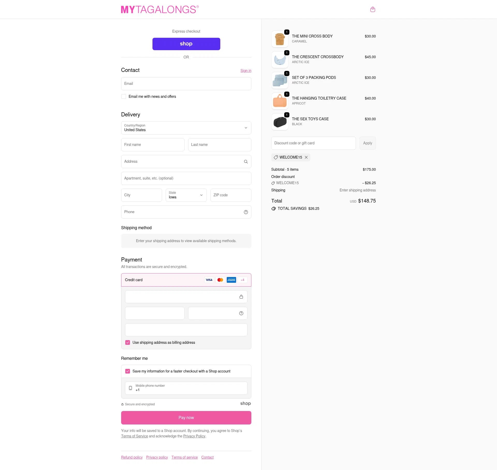 Mytagalongs checkout page showing Mytagalongs discount code box | Screenshot taken by SimplyCodes community member on Nov 2, 2025