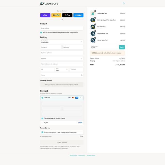 My Tap Score checkout page showing My Tap Score discount code box | Screenshot taken by SimplyCodes community member on Sep 13, 2025