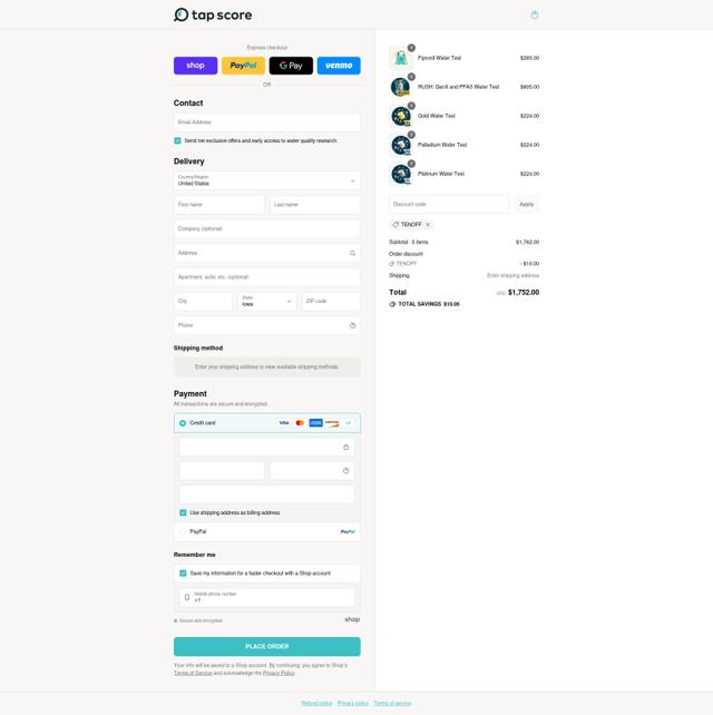 My Tap Score checkout page showing My Tap Score discount code box | Screenshot taken by SimplyCodes community member on Sep 9, 2025