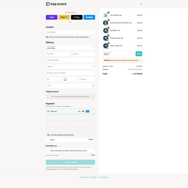 My Tap Score checkout page showing My Tap Score discount code box | Screenshot taken by SimplyCodes community member on Sep 13, 2025