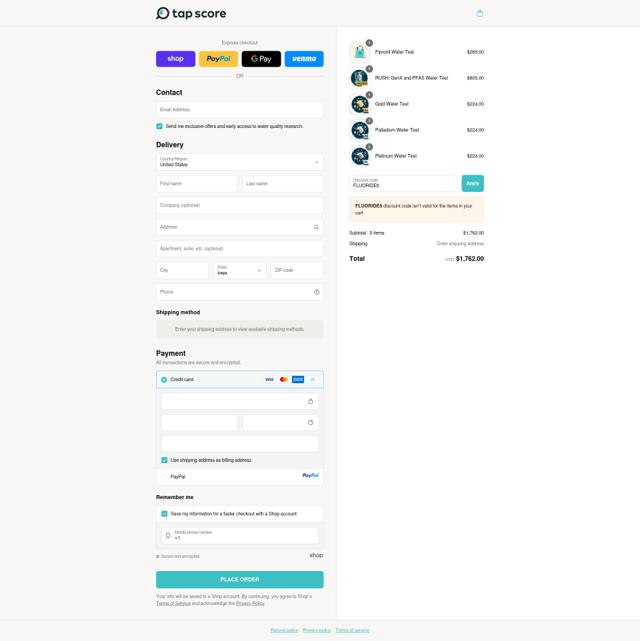 My Tap Score checkout page showing My Tap Score discount code box | Screenshot taken by SimplyCodes community member on Sep 13, 2025