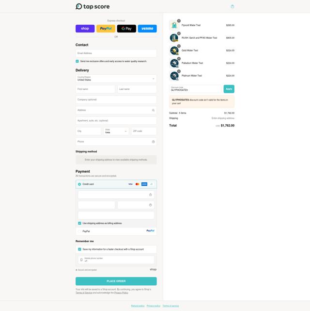 My Tap Score checkout page showing My Tap Score discount code box | Screenshot taken by SimplyCodes community member on Sep 13, 2025