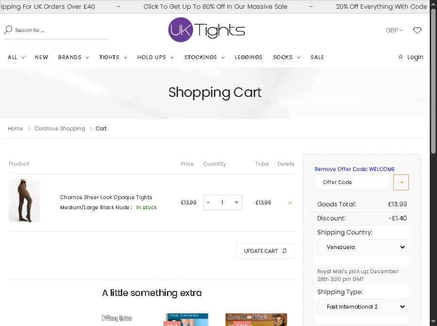 MyTights.com checkout page showing MyTights.com promo code box | Screenshot taken by SimplyCodes community member on Dec 27, 2025