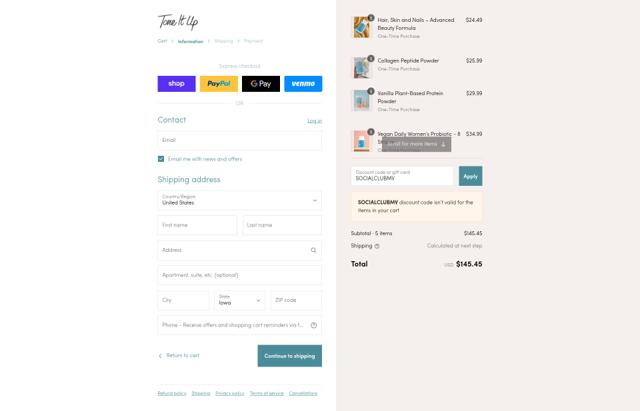 Tone It Up checkout page showing Tone It Up promo code box | Screenshot taken by SimplyCodes community member on Sep 8, 2025