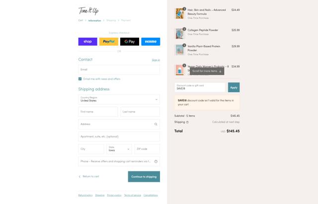 Tone It Up checkout page showing Tone It Up promo code box | Screenshot taken by SimplyCodes community member on Sep 12, 2025