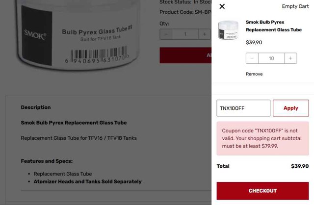 MyVaporStore checkout page showing MyVaporStore coupon code box | Screenshot taken by SimplyCodes community member on Aug 7, 2025