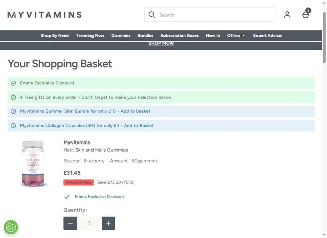 MyVitamins checkout page showing MyVitamins discount code box | Screenshot taken by SimplyCodes community member on Sep 8, 2025
