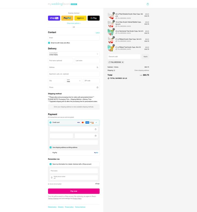My Wedding Favors checkout page showing My Wedding Favors promo code box | Screenshot taken by SimplyCodes community member on Aug 23, 2025