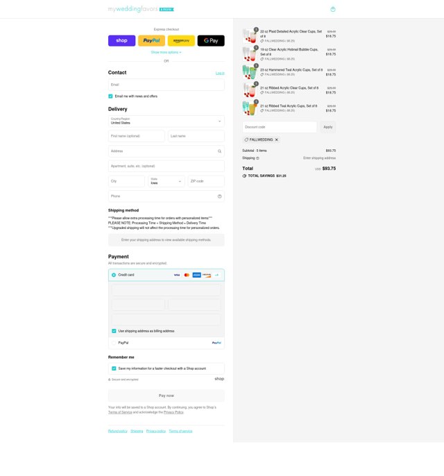 My Wedding Favors checkout page showing My Wedding Favors promo code box | Screenshot taken by SimplyCodes community member on Sep 4, 2025