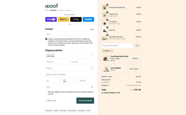 Woof Pet checkout page showing Woof Pet promo code box | Screenshot taken by SimplyCodes community member on Aug 13, 2025