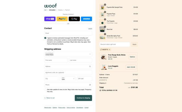 Woof Pet checkout page showing Woof Pet promo code box | Screenshot taken by SimplyCodes community member on Aug 5, 2025