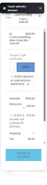 Mewtwo coupon verification screenshot