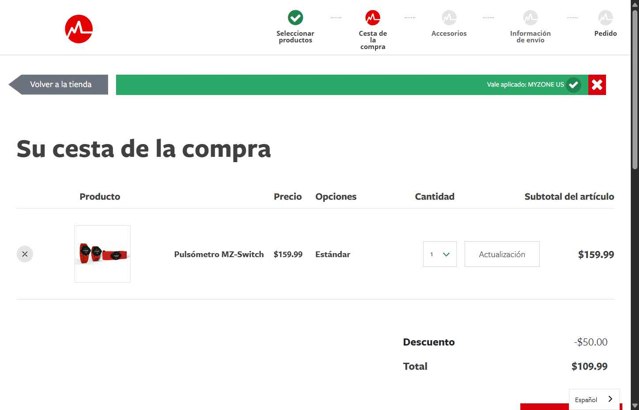 Myzone checkout page showing Myzone discount code box | Screenshot taken by SimplyCodes community member on May 14, 2025