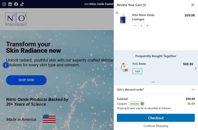 N1o1 checkout page showing N1o1 coupon code box | Screenshot taken by SimplyCodes community member on Aug 25, 2025