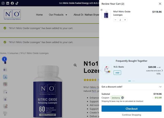 N1o1 checkout page showing N1o1 coupon code box | Screenshot taken by SimplyCodes community member on Aug 25, 2025