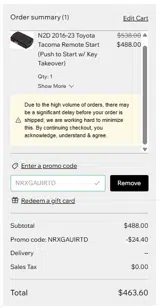 NRXGAUIRTD. coupon verification screenshot