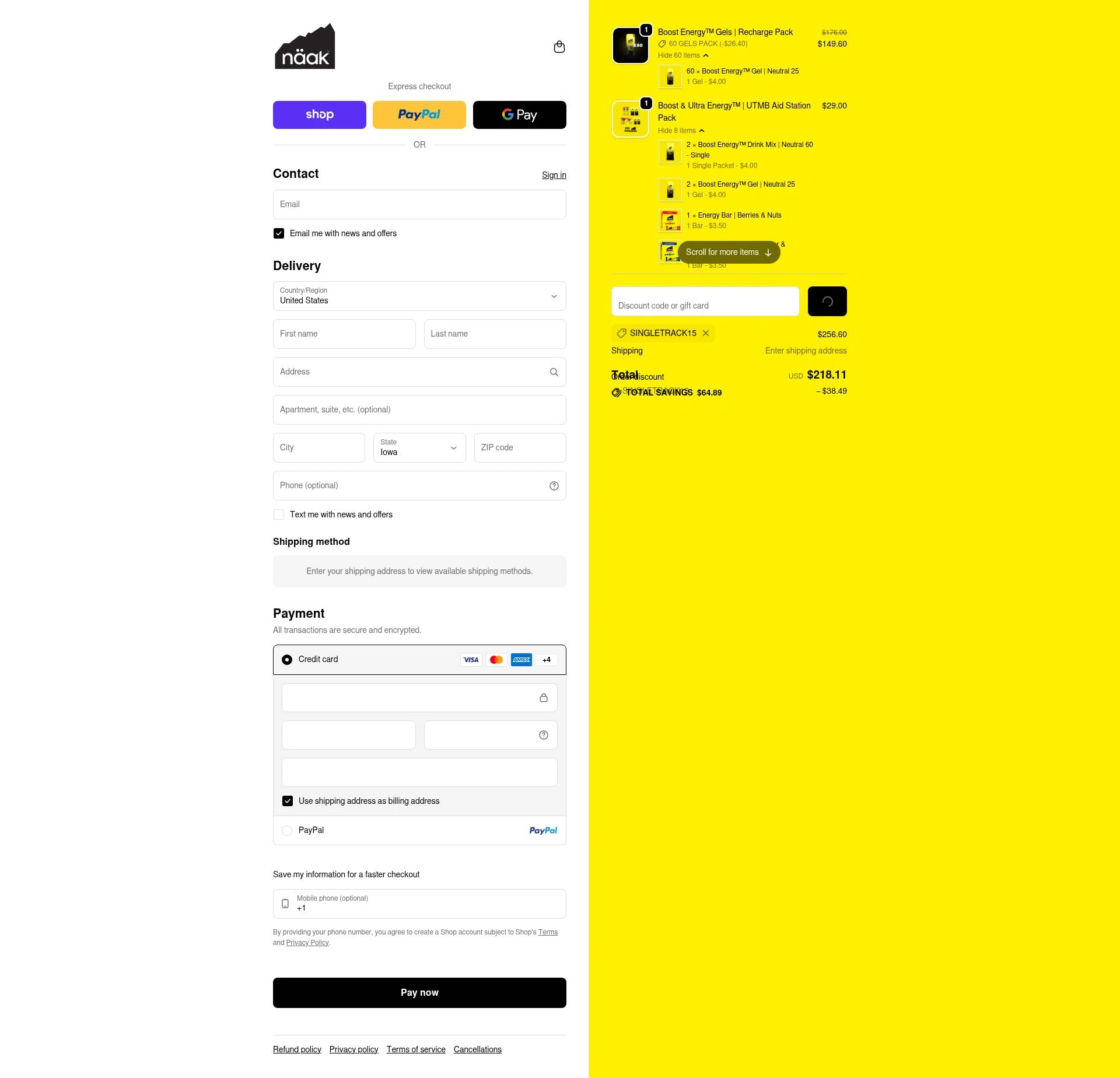 Naak checkout page showing Naak discount code box | Screenshot taken by SimplyCodes community member on Feb 9, 2026