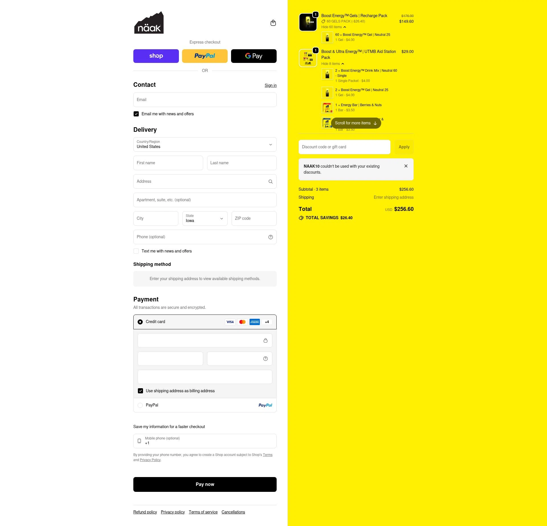 Naak checkout page showing Naak discount code box | Screenshot taken by SimplyCodes community member on Feb 9, 2026