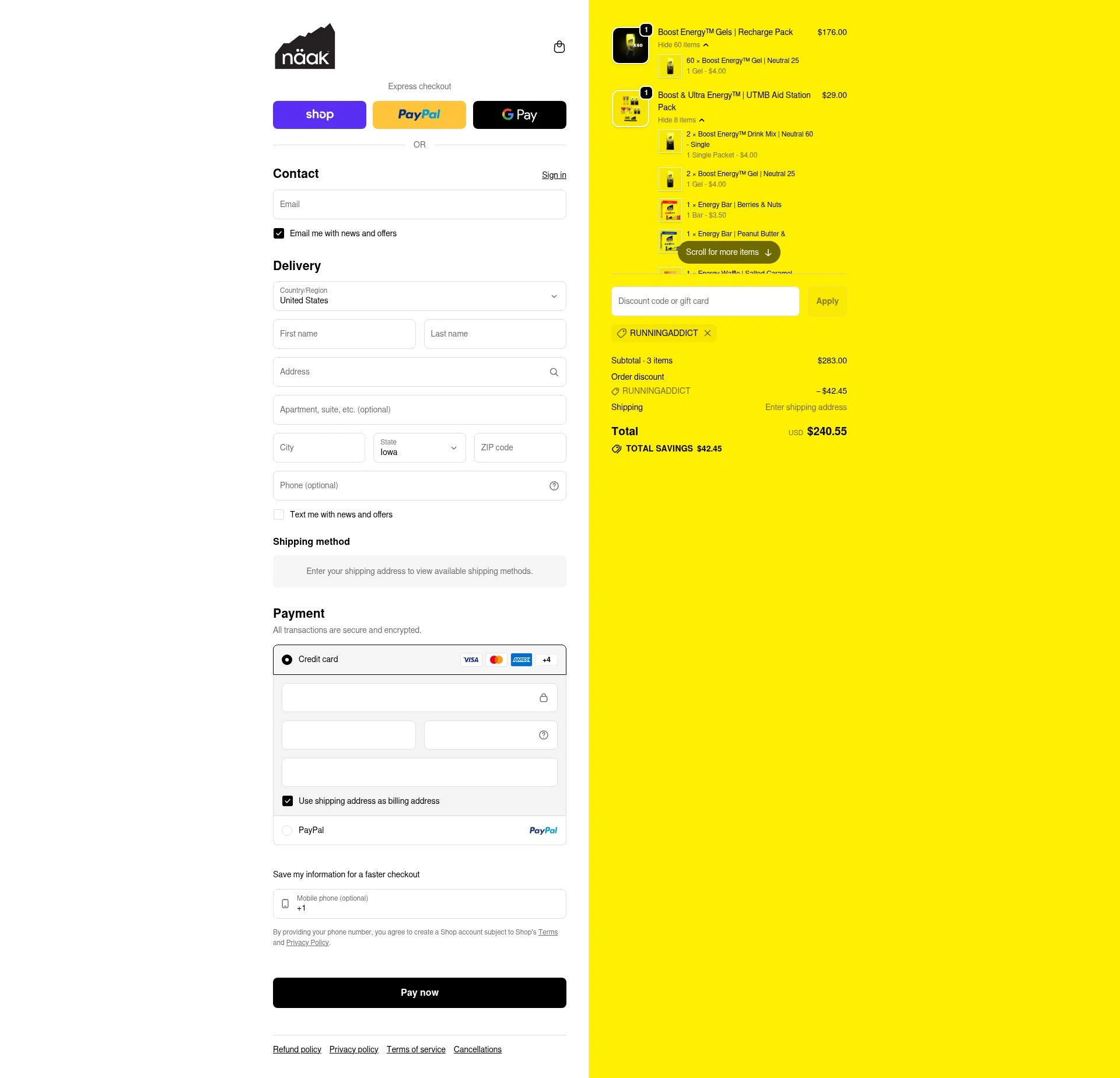 Naak checkout page showing Naak discount code box | Screenshot taken by SimplyCodes community member on Feb 9, 2026