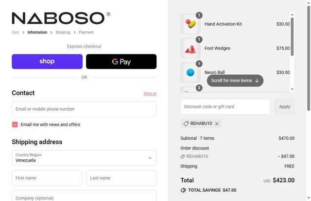Naboso checkout page showing Naboso discount code box | Screenshot taken by SimplyCodes community member on Sep 11, 2025