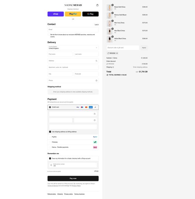 Nadine Merabi checkout page showing Nadine Merabi discount code box | Screenshot taken by SimplyCodes community member on Aug 30, 2025