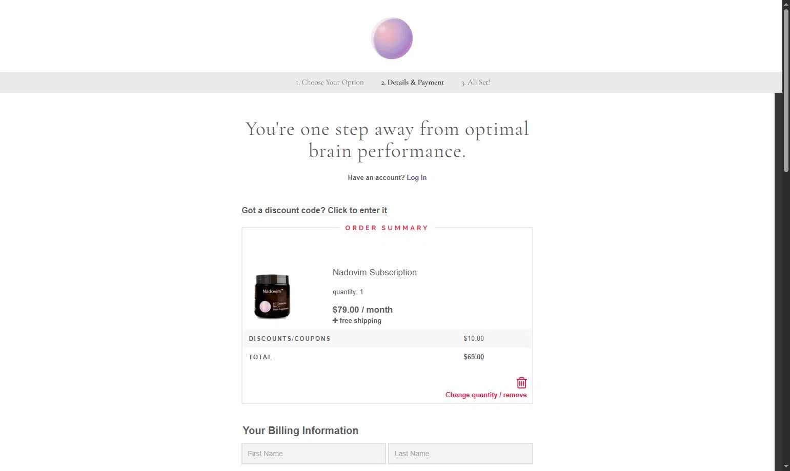Nadovim checkout page showing Nadovim coupon code box | Screenshot taken by SimplyCodes community member on Dec 8, 2025