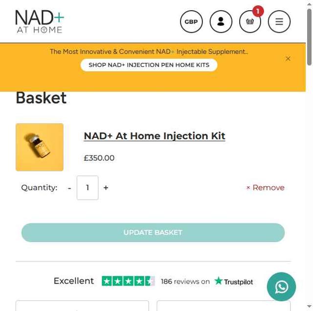 NAD+ AT HOME checkout page showing NAD+ AT HOME promo code box | Screenshot taken by SimplyCodes community member on May 20, 2025