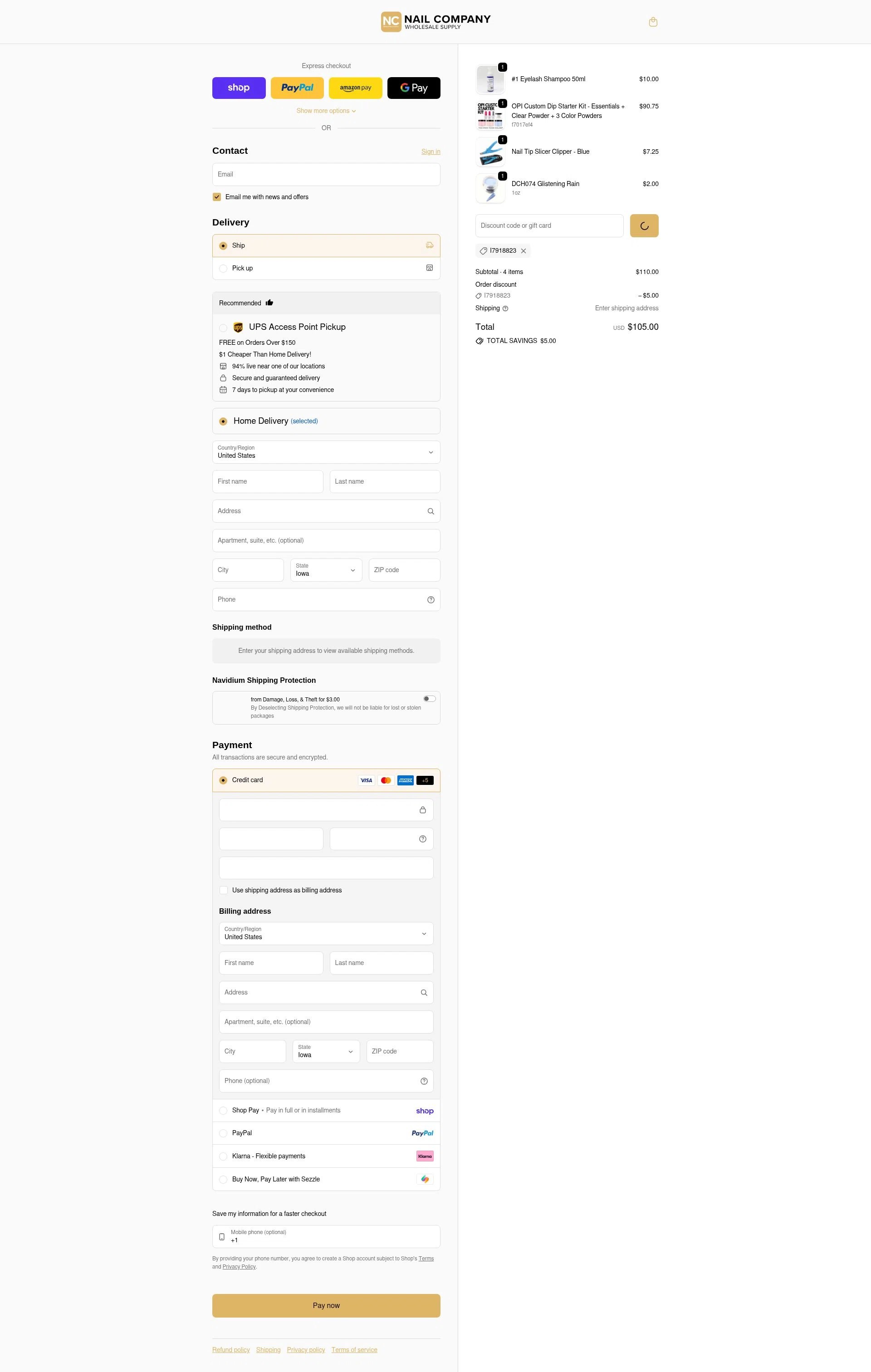 Nail Company checkout page showing Nail Company discount code box | Screenshot taken by SimplyCodes community member on Feb 4, 2026