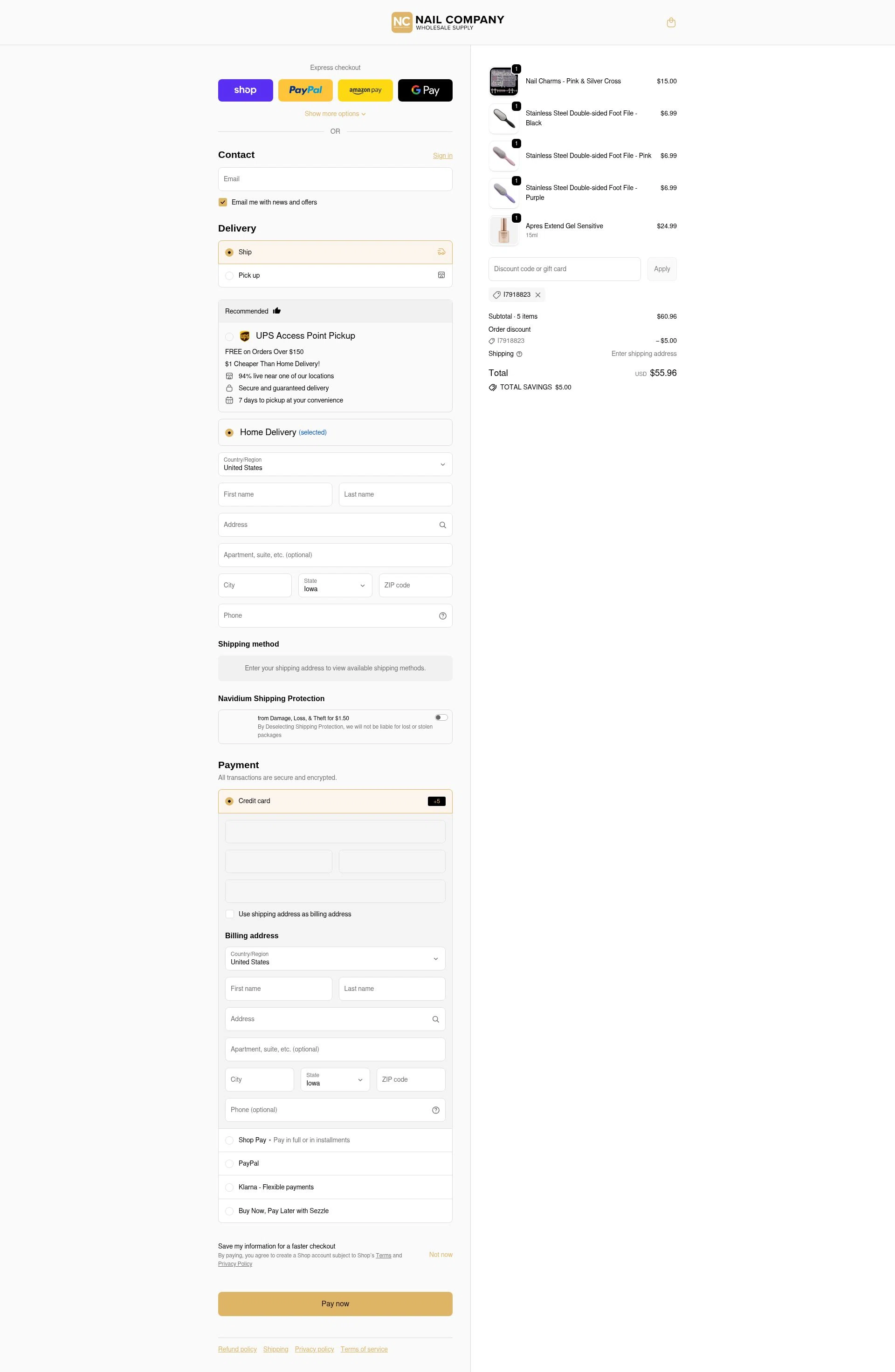 Nail Company checkout page showing Nail Company discount code box | Screenshot taken by SimplyCodes community member on Feb 17, 2026