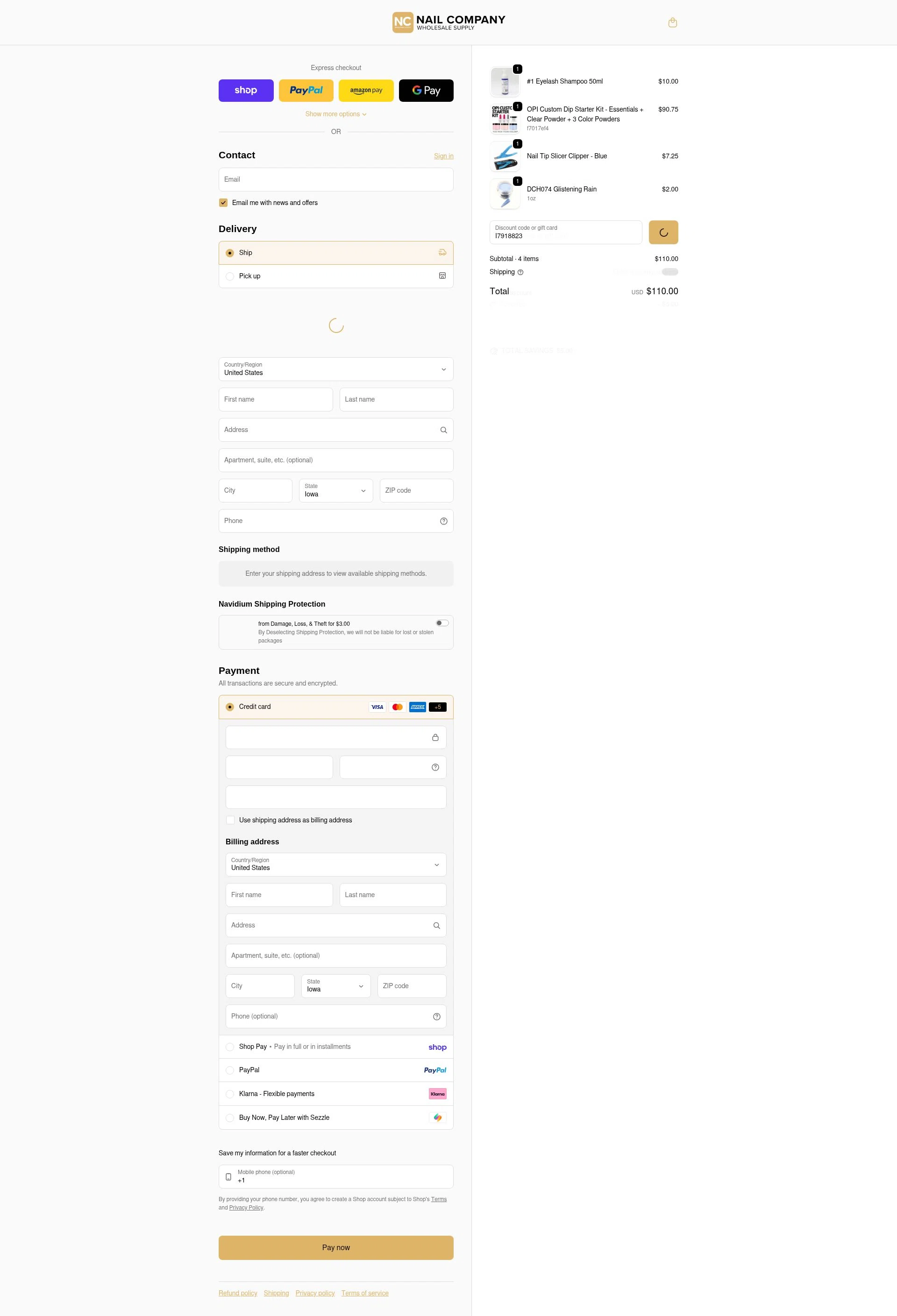 Nail Company checkout page showing Nail Company discount code box | Screenshot taken by SimplyCodes community member on Jan 31, 2026