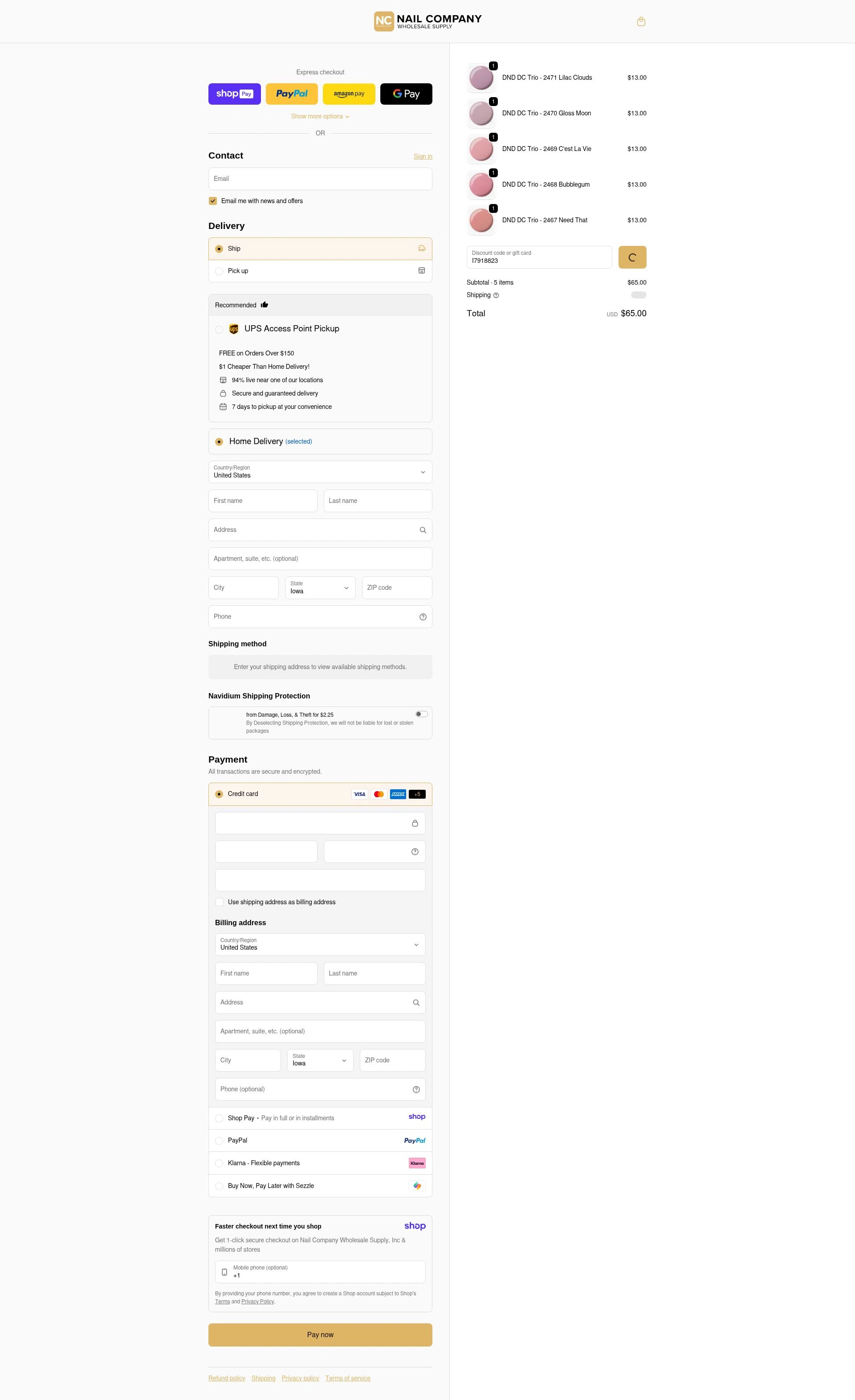 Nail Company checkout page showing Nail Company discount code box | Screenshot taken by SimplyCodes community member on Jan 7, 2026